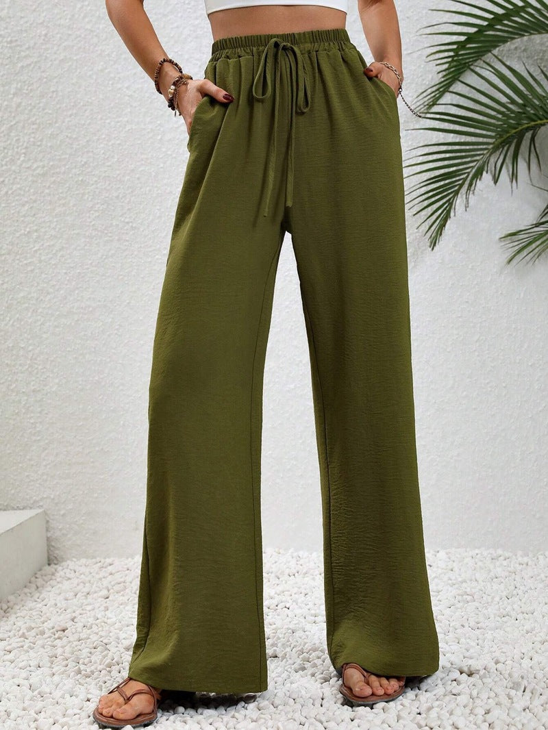 2025 Tiktoktemu women's clothing spring and summer new versatile solid color mopping wide-leg pants casual pants