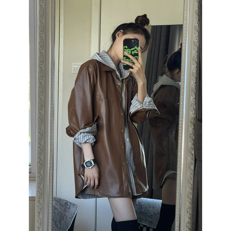 2025n retro versatile Spice Girl jacket jacket women's 2025 spring clothing high-end cool Sa style leather jacket