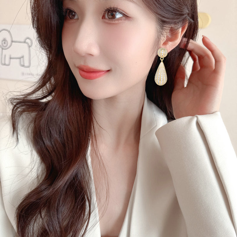 2025 new personality water drop hot air balloon earrings full of zircon light luxury high-end temperament s925 silver needle earrings
