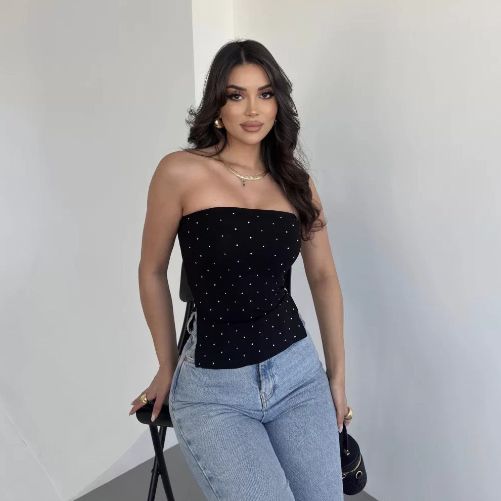 2025 New hot diamond tube top, high-end women's spring and summer new sexy side split tube top, pure desire