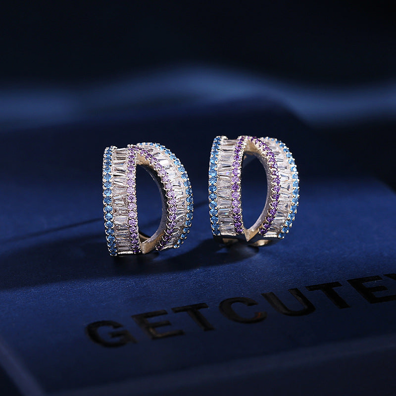 2025 S925 silver needle new ear jewelry trendy niche creative designer stud earrings super flash zircon inlaid C ring earrings