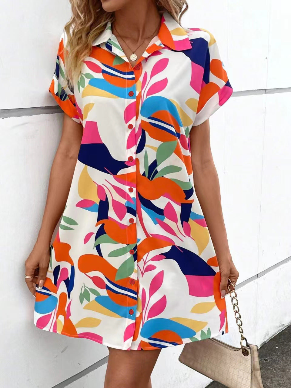 2025 popular Popular, , New women's clothing summer new fashion color flower print cardigan short-sleeved shirt skirt