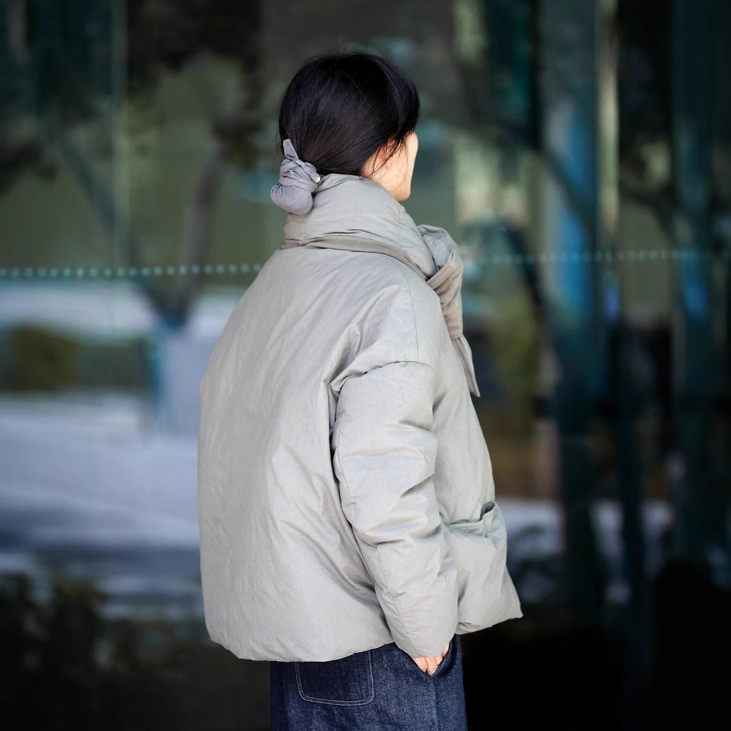 2025 White duck down jacket winter women's new down scarf loose down jacket small bread jacket B1005
