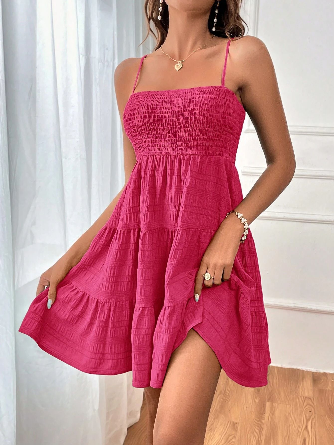 2025 Popular, , New women's clothing summer new one-word collar thin suspender solid color versatile texture dress