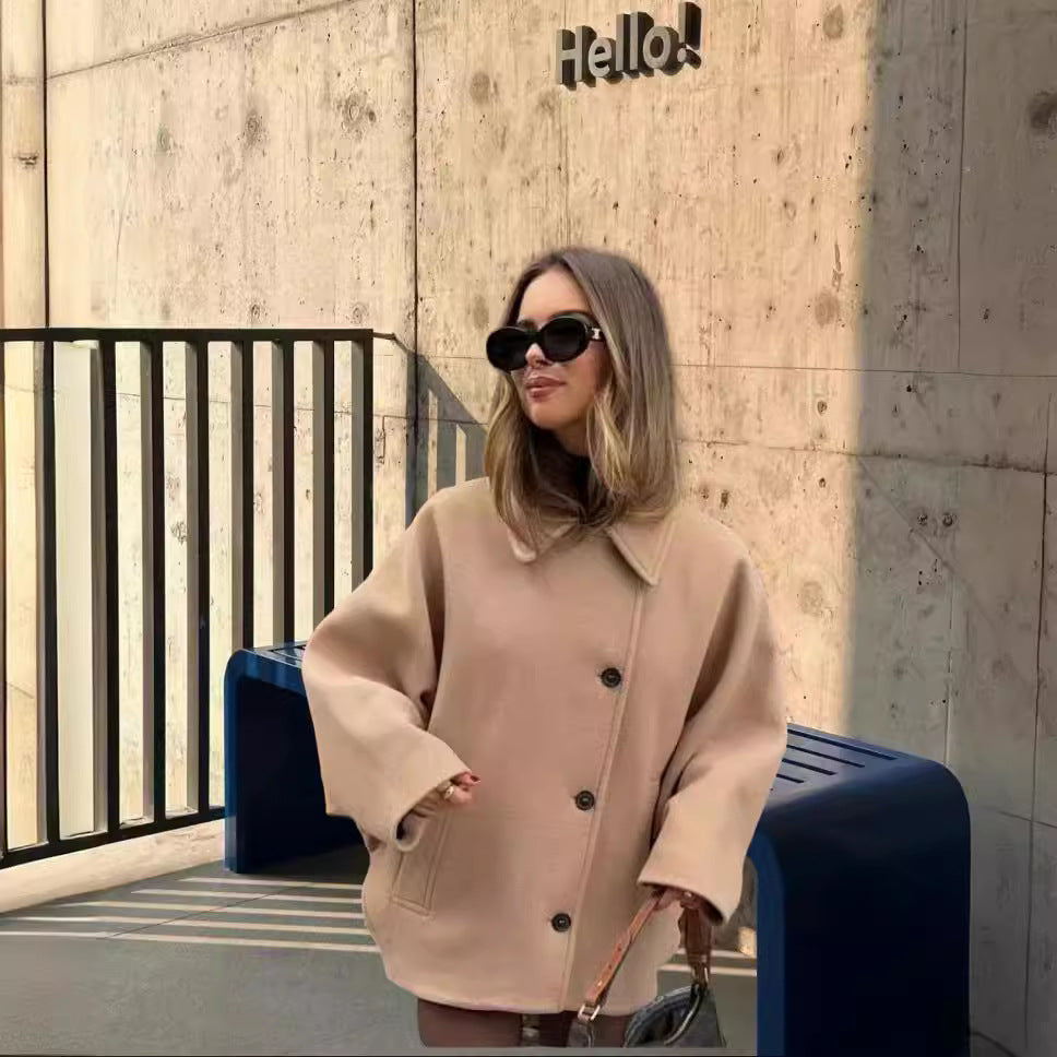 jinran fall 2024 fashion trends 2024 Autumn New Fashion Women's Lapel Oblique Breasted Warm Wool Blend Loose Short Coat