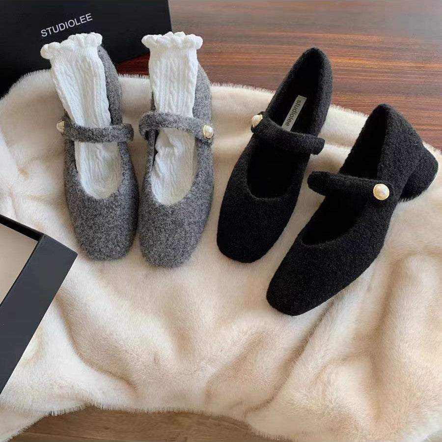 2025 Spot sheepskin version~ Grape mother, the same square head with light mouth thick heel versatile suede Mary Jane single shoes women