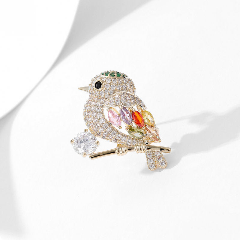 2025 Colored zircon inlaid collar pin accessories cardigan anti-exposure pin design happy bird magpie brooch