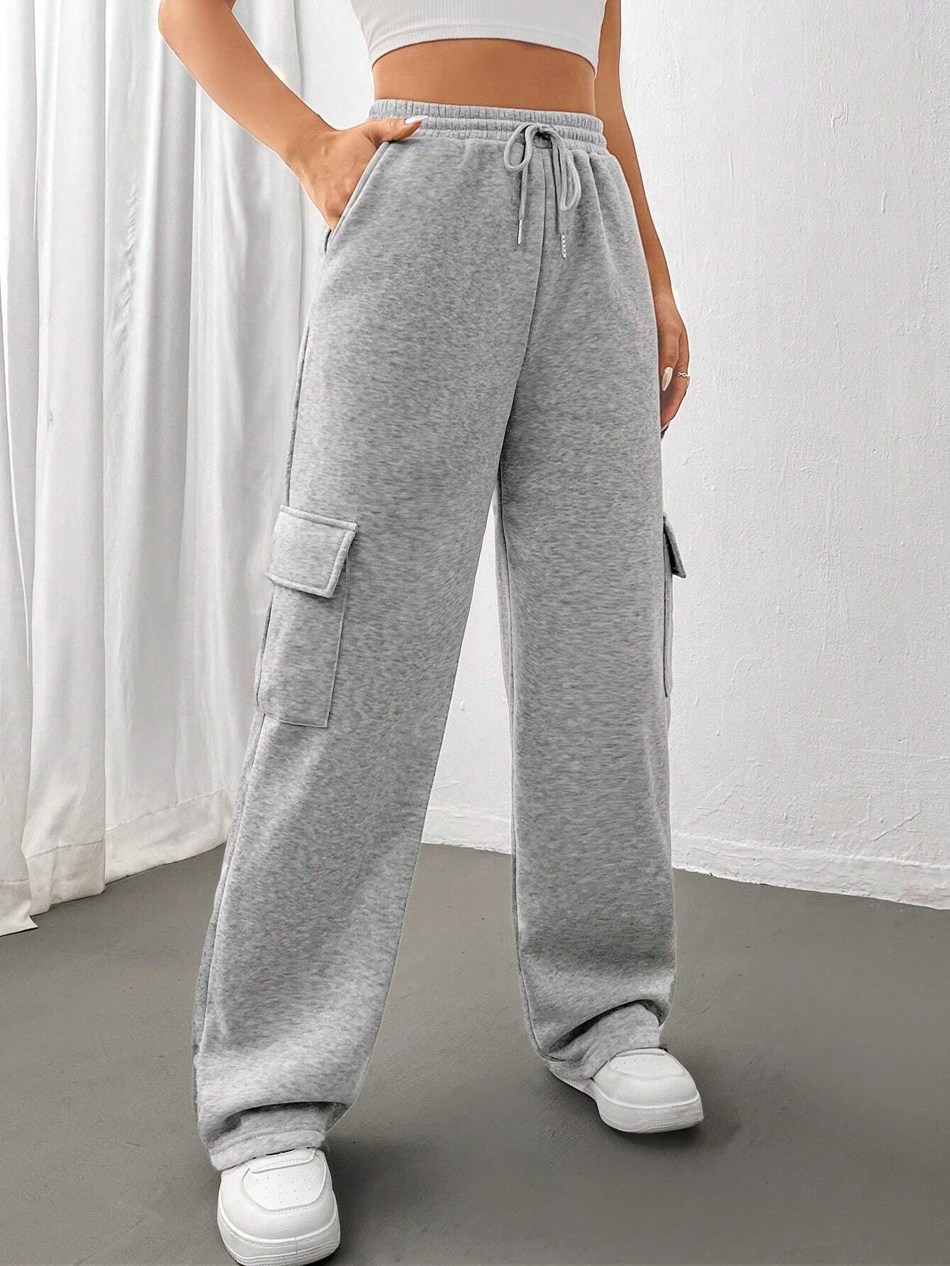 2025 autumn and winter New women's clothing new fashion side purse versatile solid color straight wide-leg sweatpants