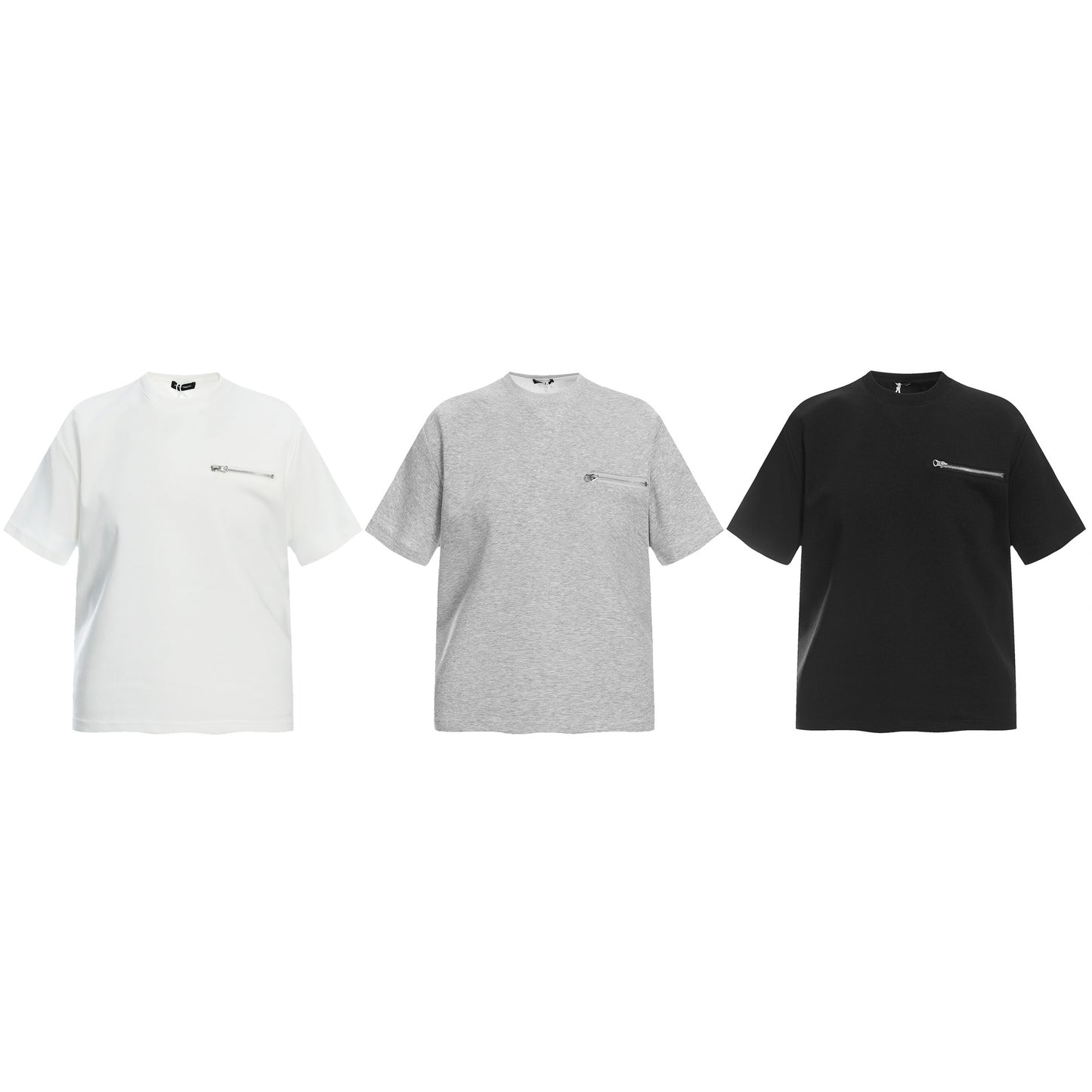 2025 0236 2025n Street 2025 Fit Solid Color Deconstruction Premium Zipper Design Men's Micro Loose Short Sleeve T-Shirt