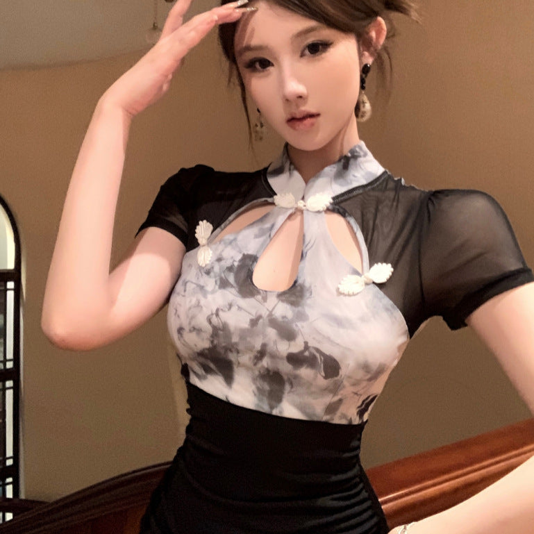 2025 spring and summer new celebrity women's clothing fashion retro improved version cheongsam dress temperament waist splicing skirt