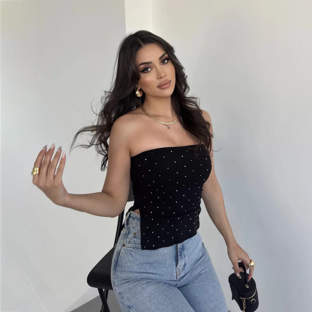 2025 New hot diamond tube top, high-end women's spring and summer new sexy side split tube top, pure desire