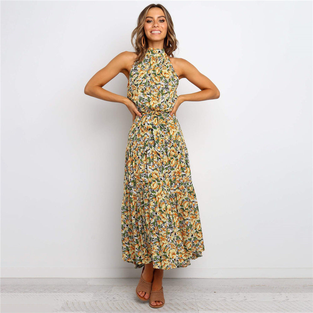 jinran 2024 fall fashion trends Spring and Summer New EBay Polka Dot Rayon Printed Halter Strap Waist-Tight Dress