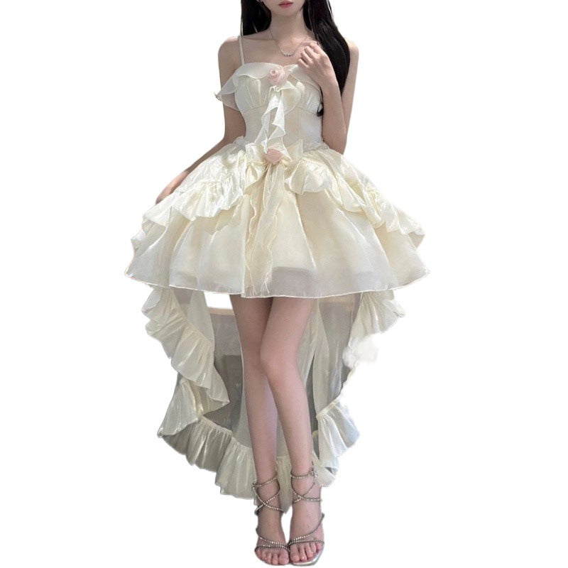 jinran dress Summer New Korean Style White Moonlight First Love Sense Niche Exquisite Waist Slimming Sling Tail Dress Short Skirt for Women