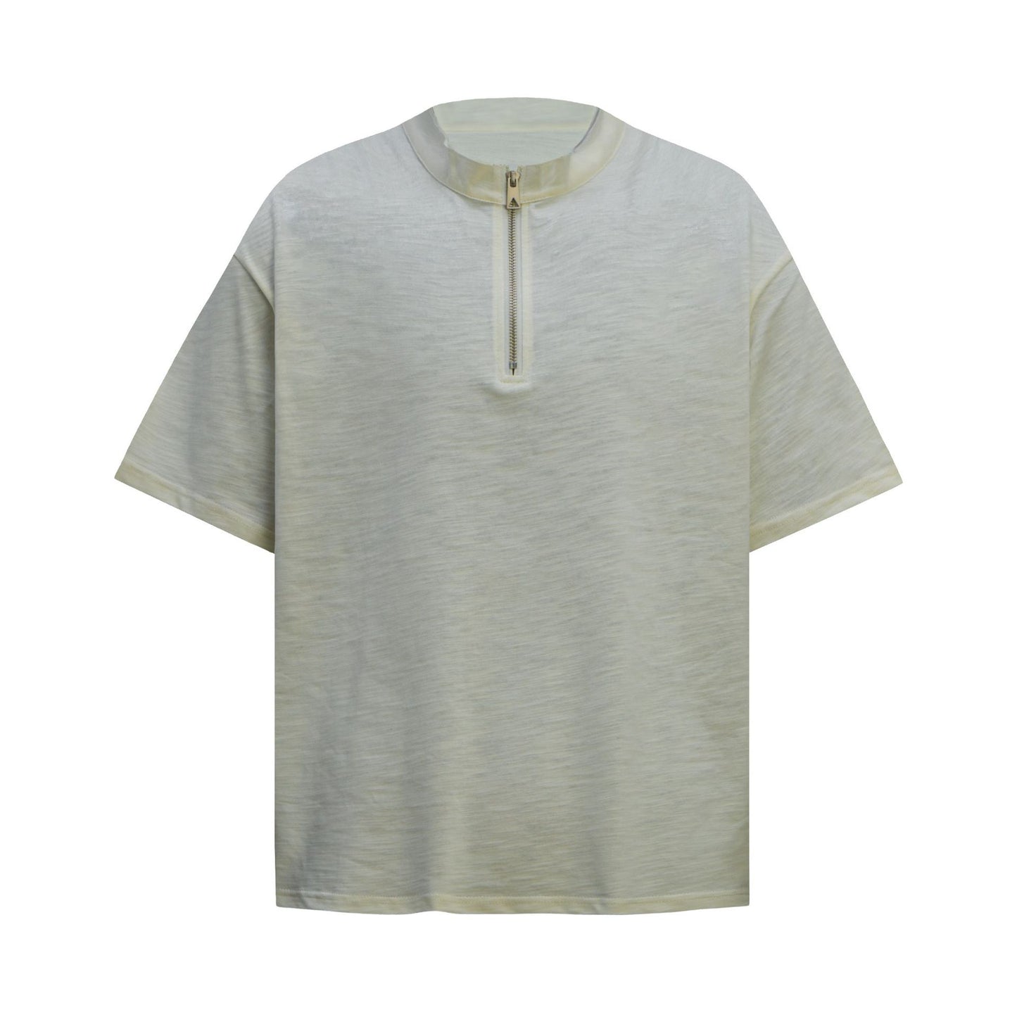 2025 6100 2025n Street 2025 Summer Solid Color Zipper Design Men's Loose Premium Sense Bamboo Cotton Short Sleeve T-Shirt