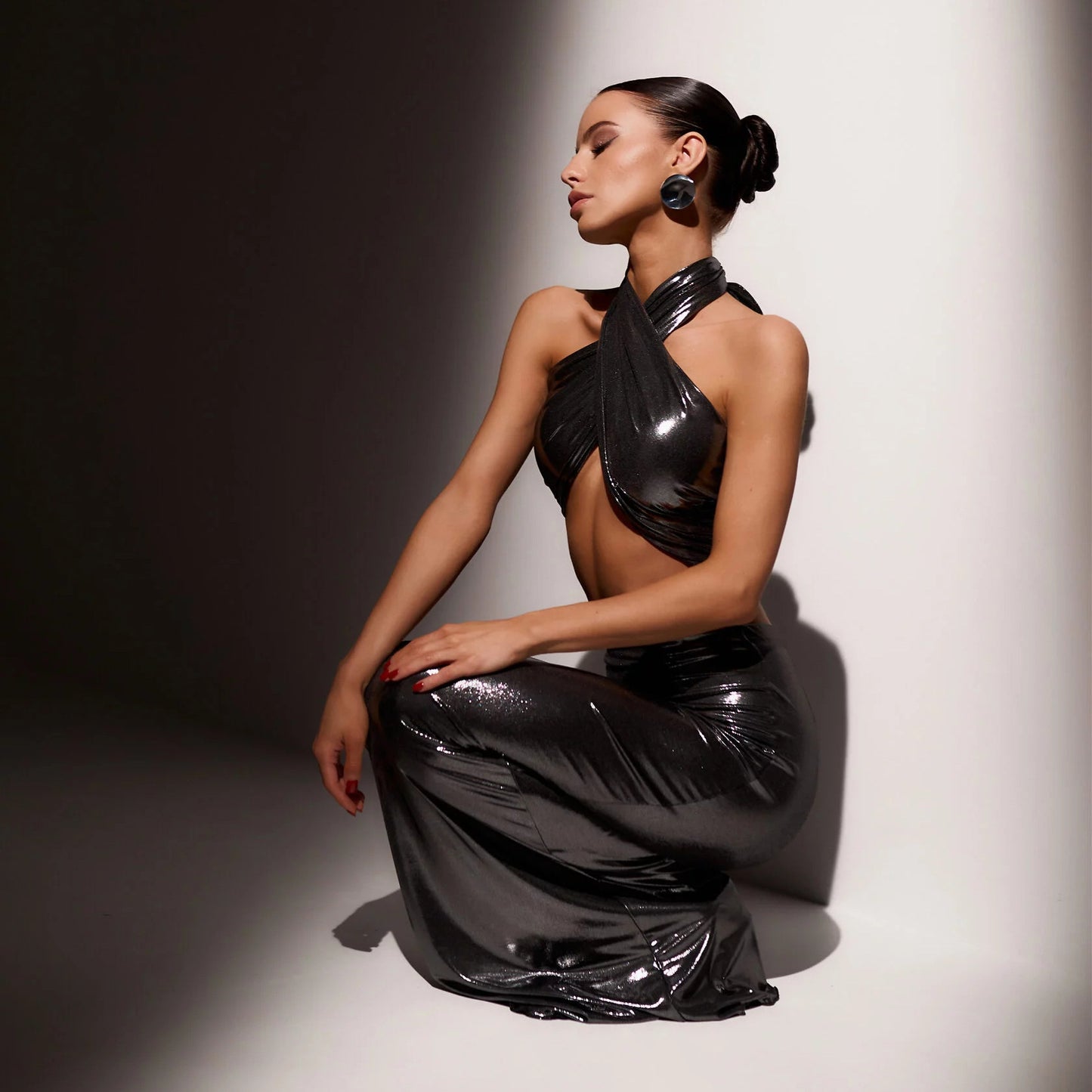 2025 New sexy metallic luster suit women's clothing high-end spring spice girl fashion suit skirt two-piece set women