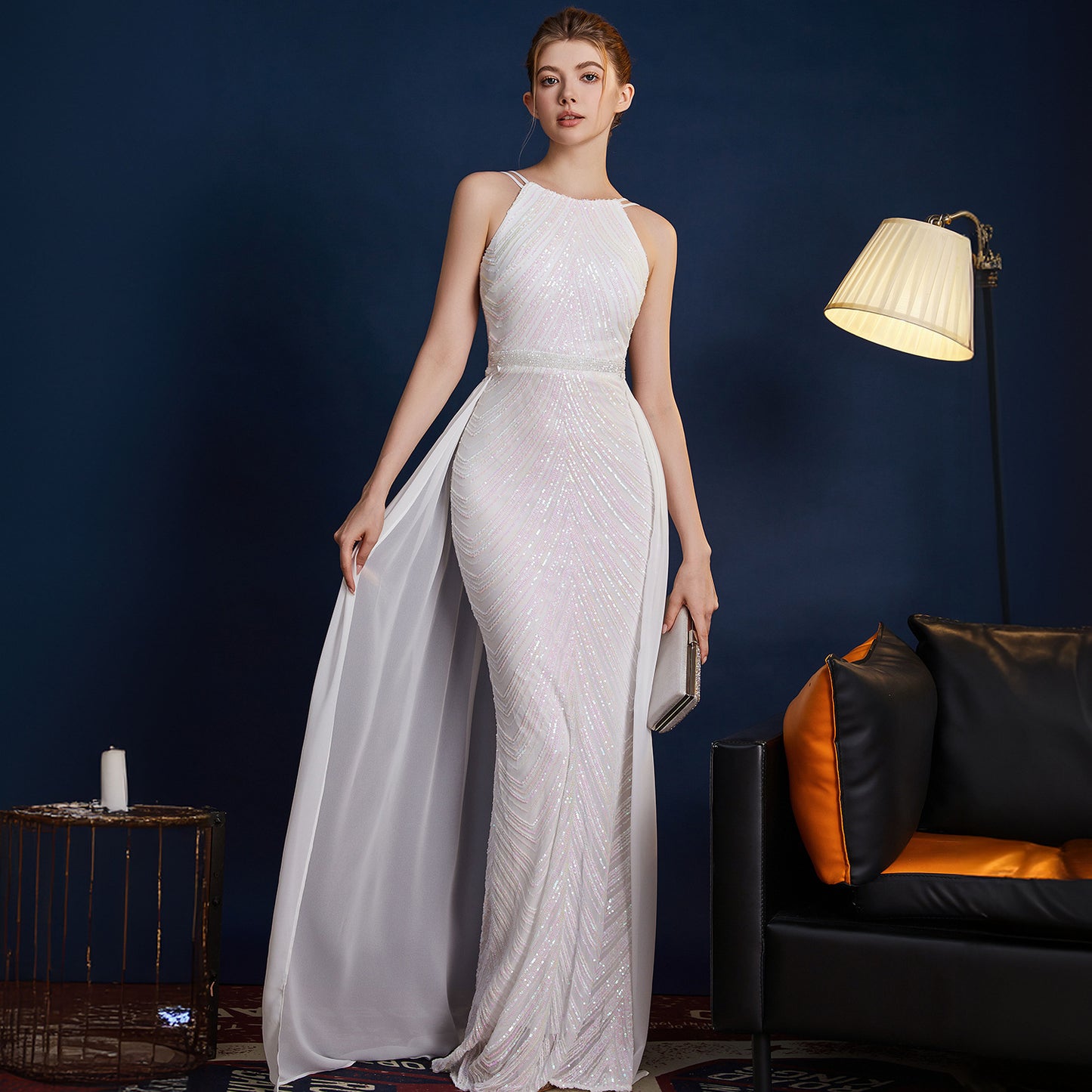 2025 Evening dress dress women's niche light luxury high-end exquisite temperament celebrity style banquet wear slim sequined long dress