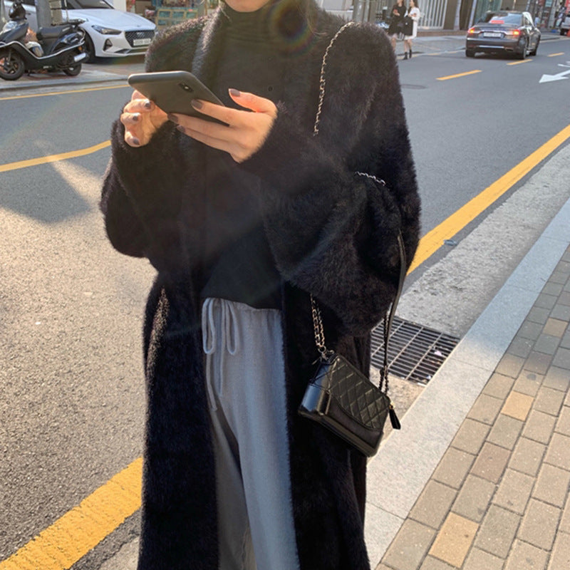 jinran discover style ideas Korean Style Autumn and Winter New Style Faux Mink Velvet Sweater Women's Cardigan Outer Wear over the Knee Long Loose Overcoat Women's Coat