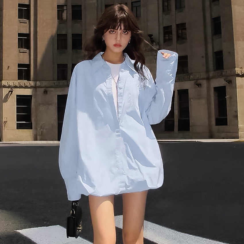 2025 Blue lapel single-breasted loose fashion shirt dress new autumn fashion Popular trade skirt