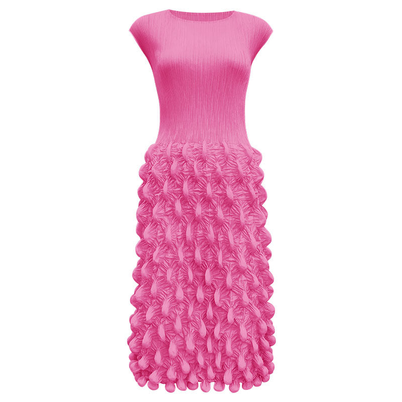 2025 summer new spot bubble pleated long dress slim pleated women's clothing solid color niche handmade sleeveless dress