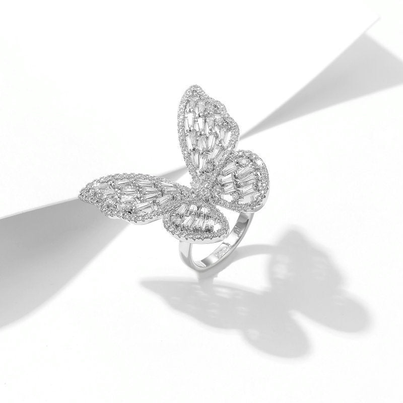 2025 New style trendy niche temperament designer style super fairy temperament open index finger ring butterfly ring earring jewelry set