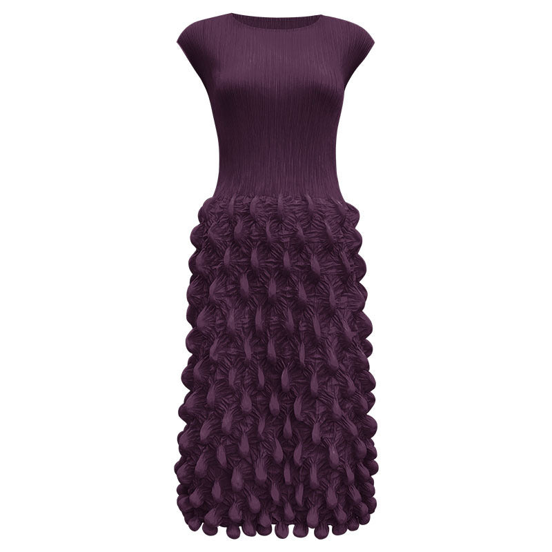 2025 summer new spot bubble pleated long dress slim pleated women's clothing solid color niche handmade sleeveless dress