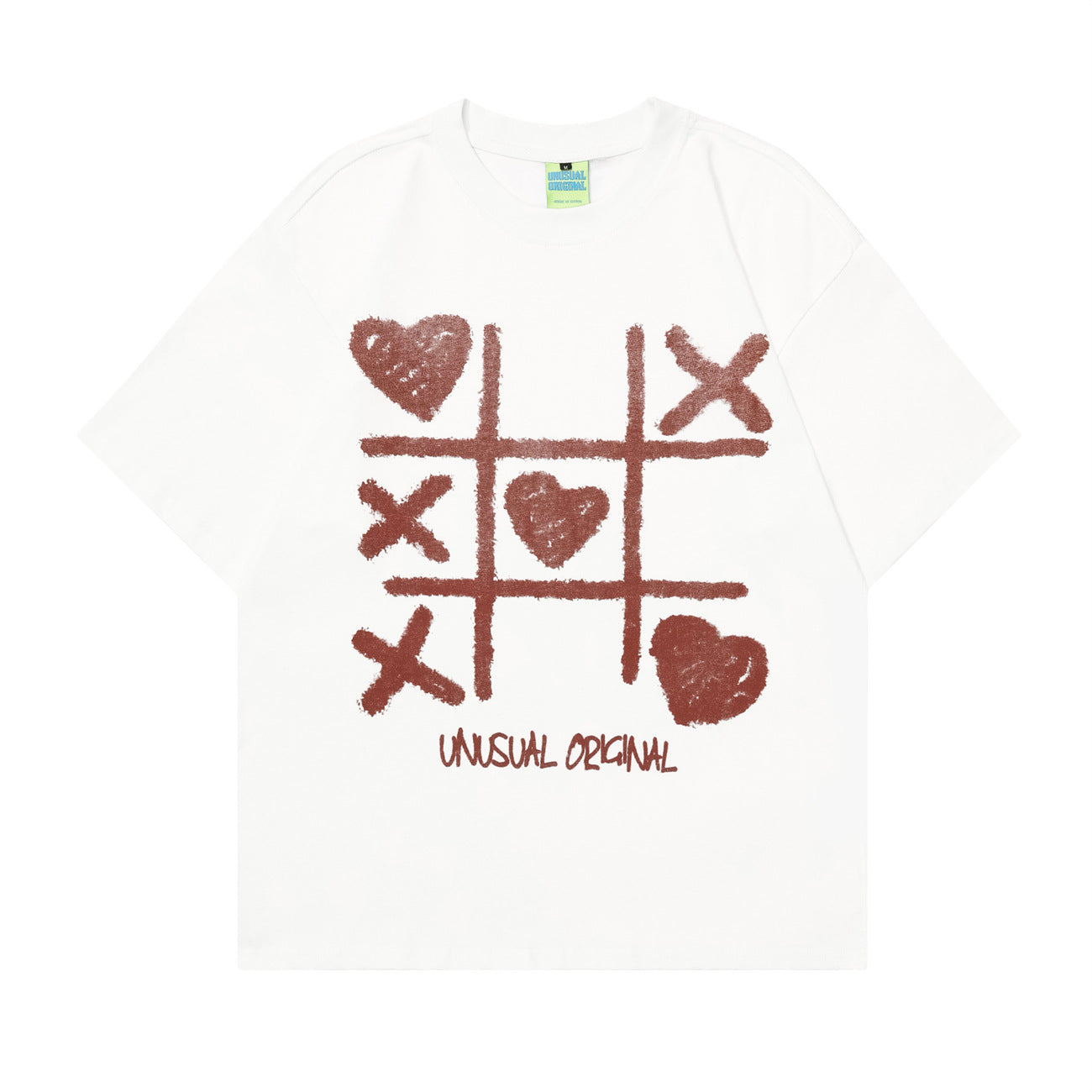 2025 T1008 2025n Street Tide 2025 Summer Men's and Women's Jiugongge Element Love Design Men's Loose Short Sleeve T-Shirt