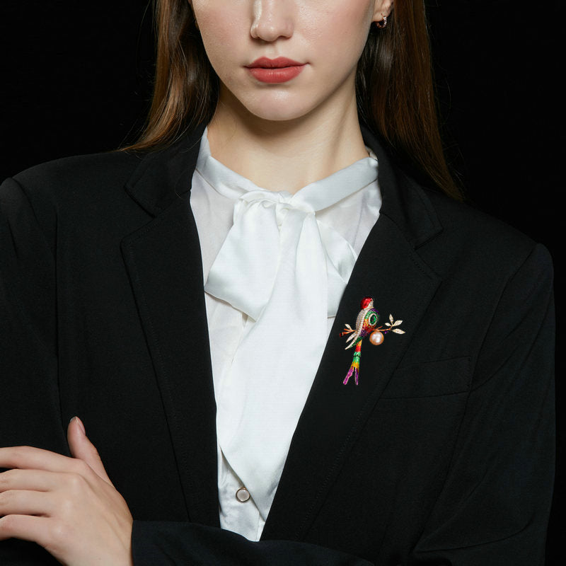 2025 New national style color drip enamel cheongsam dress corsage cardigan pin freshwater pearl bird magpie brooch