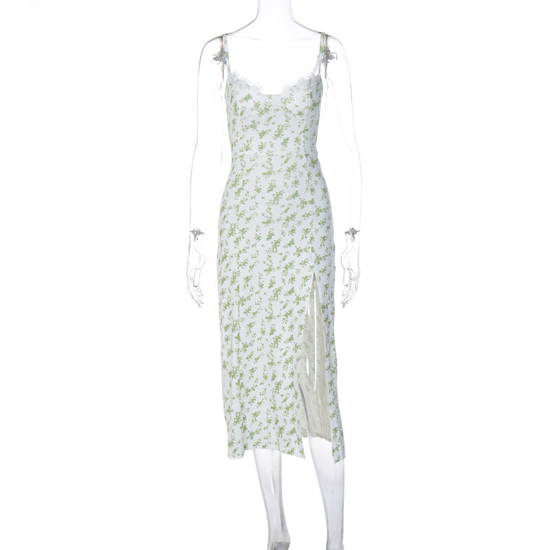 jinran pop culture dress to impress Style 2024 Autumn Popular New Small Floral Split Strap Dress Women's Clothing