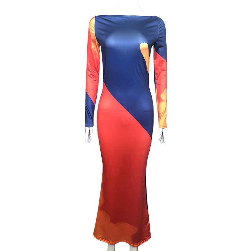 jinran birthday outfit Style 2024 Summer New Women's Clothing off-Neck Printed Dress Sexy Backless Tight Hip Skirt Mid-Length