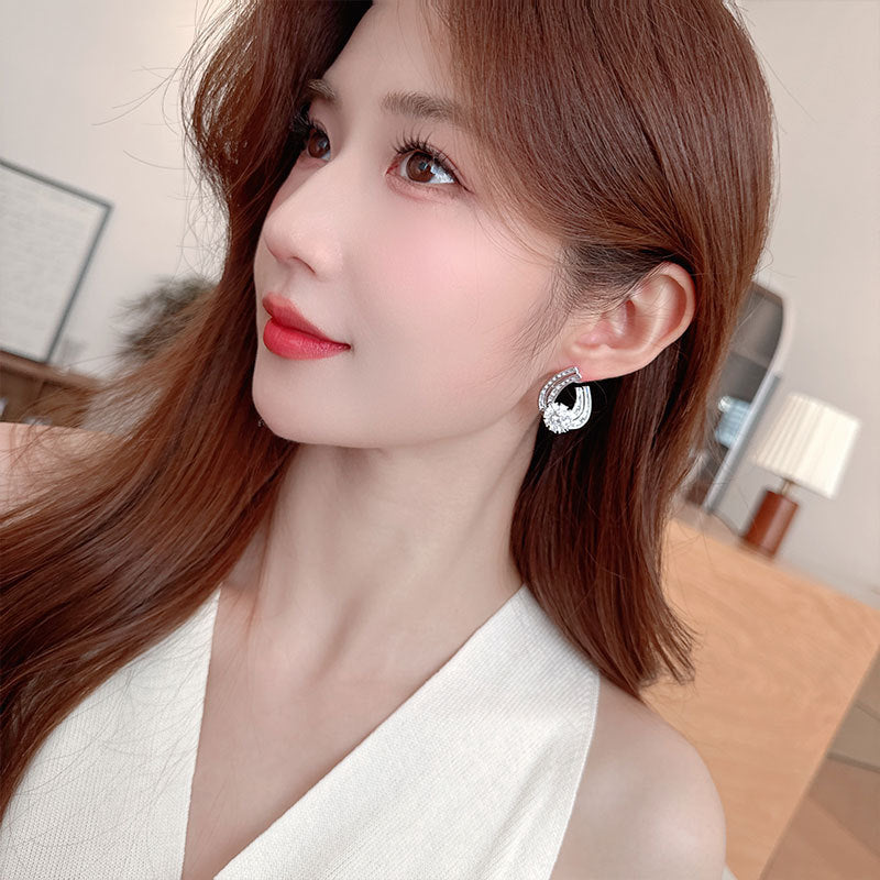 2025 Popularan double-row square full zirconium U-shaped stud earrings s925 silver needle retro geometric inlaid flower fashion personalized earrings