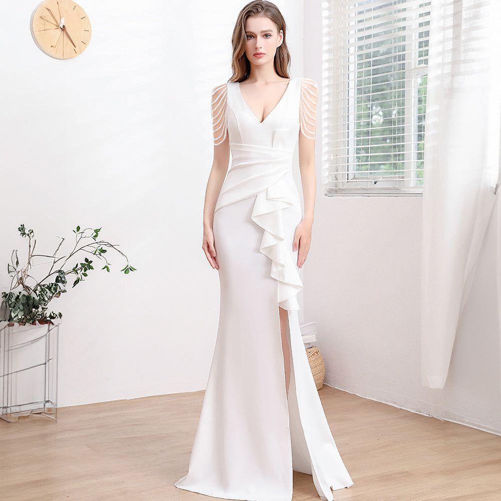 2025 Evening dress femininity banquet company annual meeting slim and thin fishtail skirt car model exhibition suspender long dress
