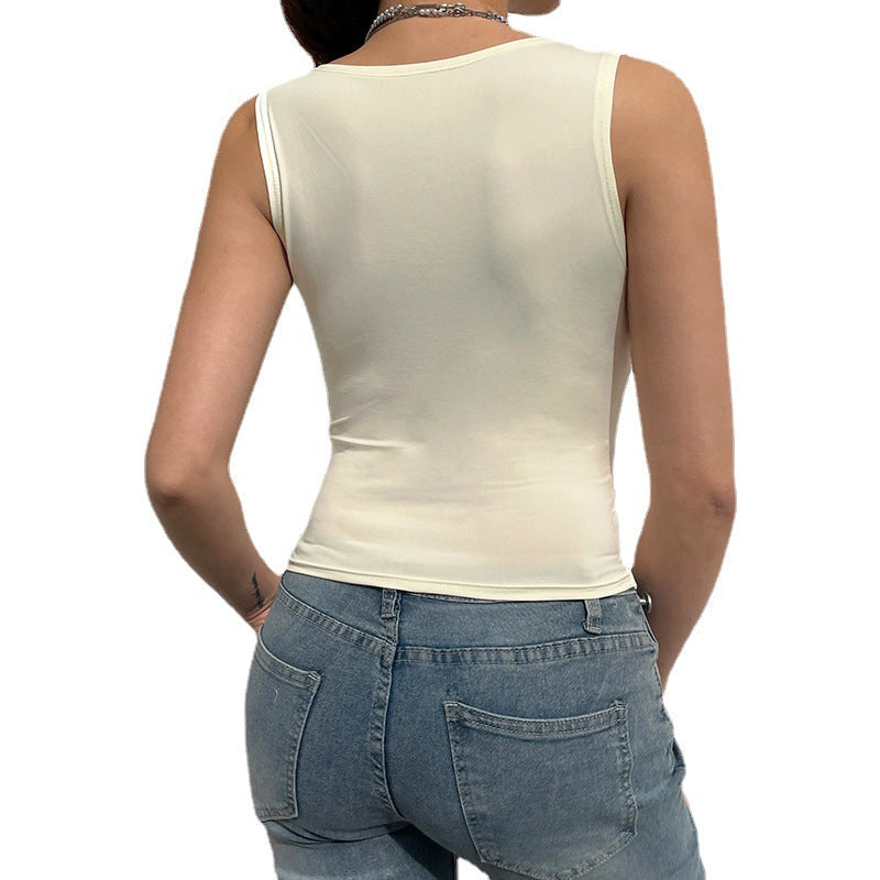 jinran dream clothes New Sexy Lace Edge Stitching Sexy V-neck Double-Layer Vest Tight Bottoming Top for Women