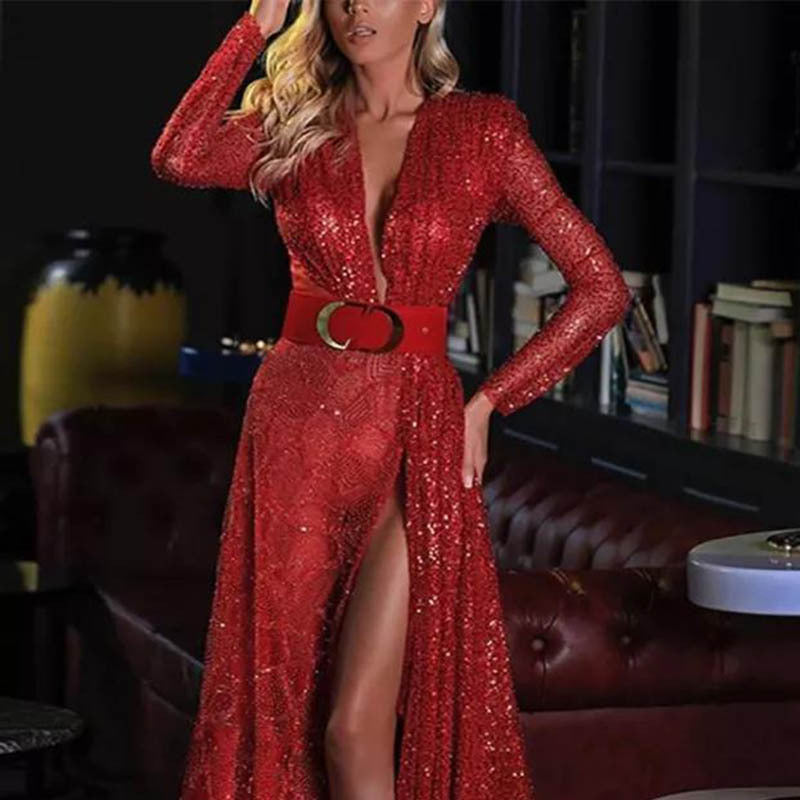 2025 2025 Popular trade spring and summer new sexy dress split color sequins long floor mopping evening dress long dress