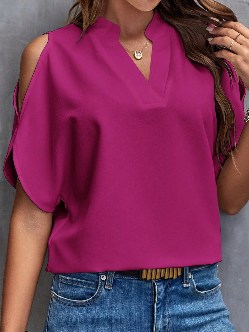 2025 tiktoktemu women's clothing summer new V-neck temperament fashion off-the-shoulder sleeve women's top