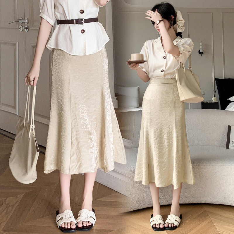 2025 Professional skirt women's spring and summer clothing new Korean version of fashion high waist temperament hip-wrapped fishtail skirt temperament Popular trade