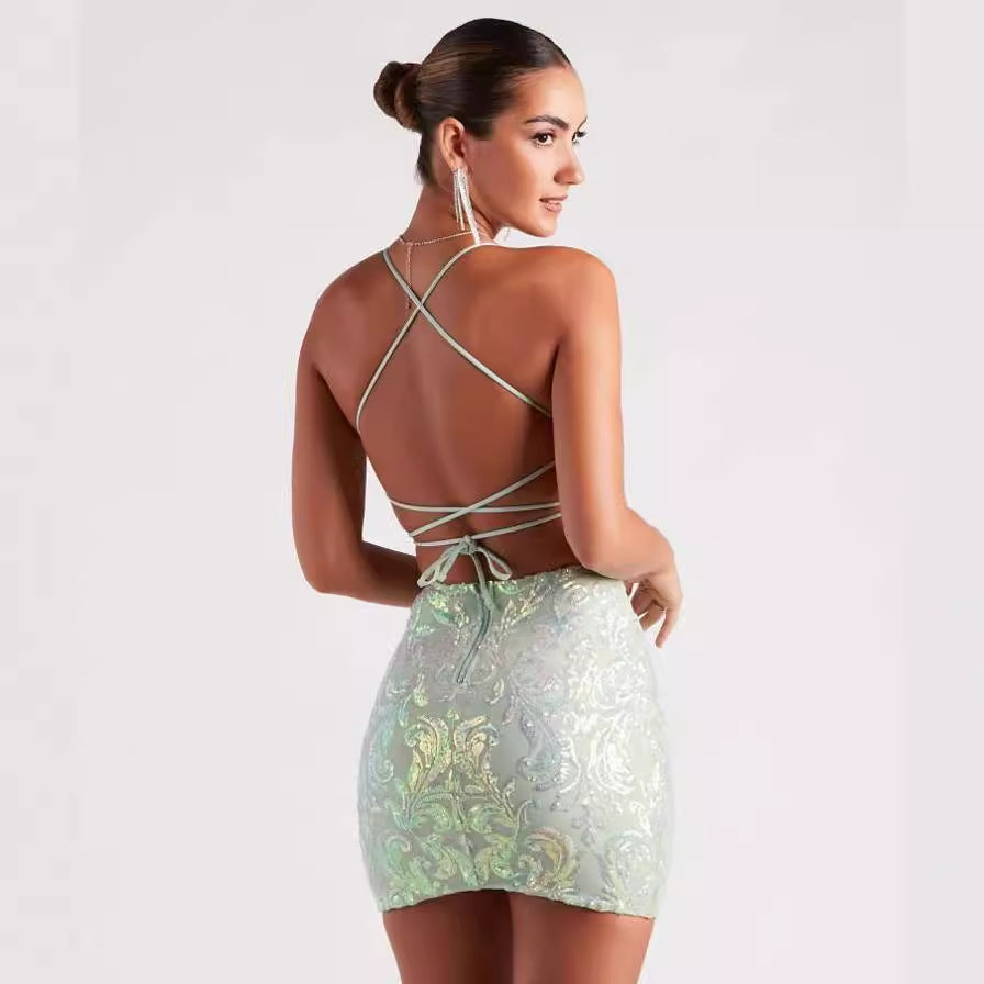 jinran homecoming Women's Summer New Sequined Sling Sequined Sexy Sheath Slim Fit Dress