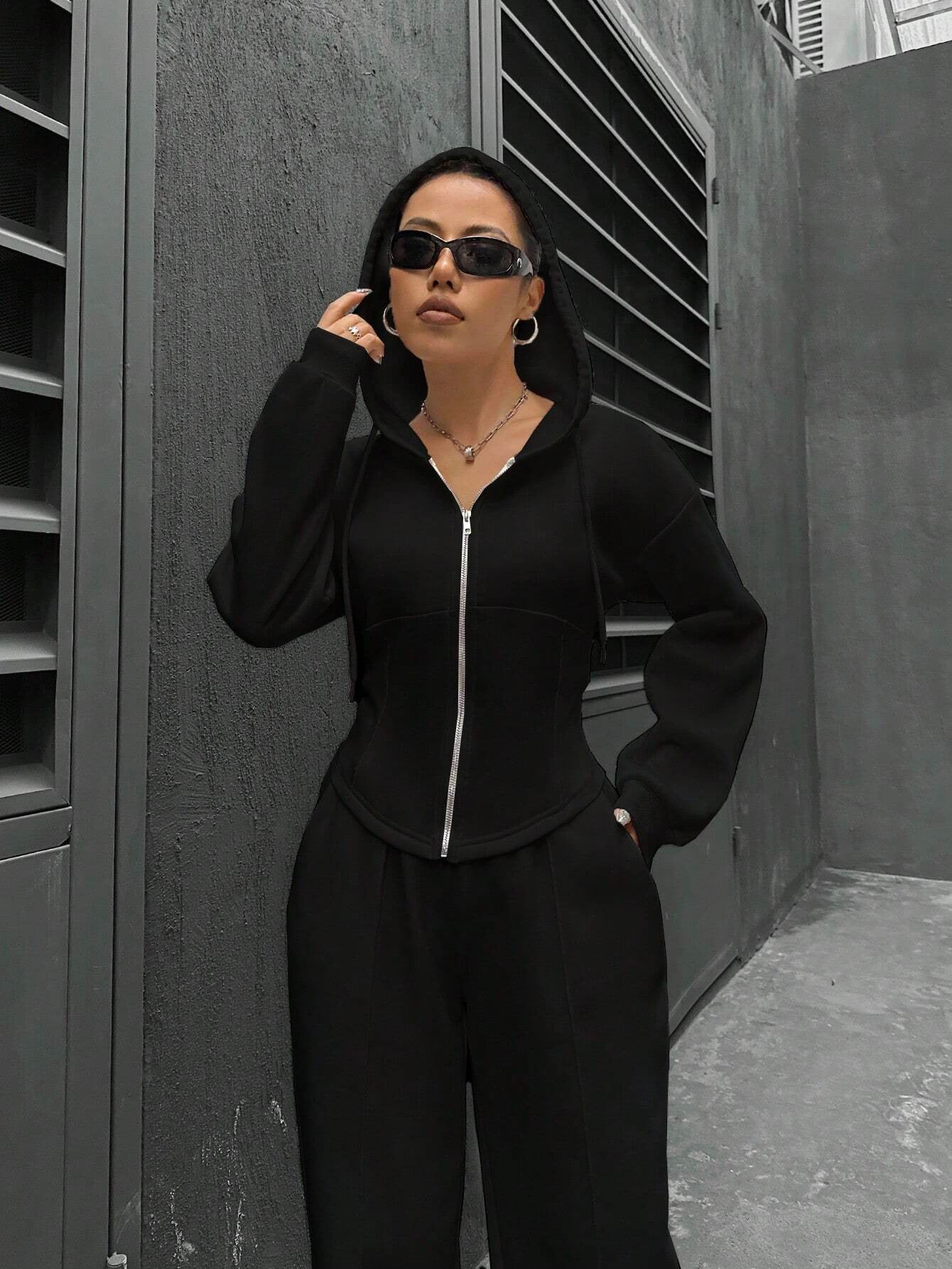 2025 spring and autumn new two-piece set New trend hooded cardigan slim casual two-piece suit women