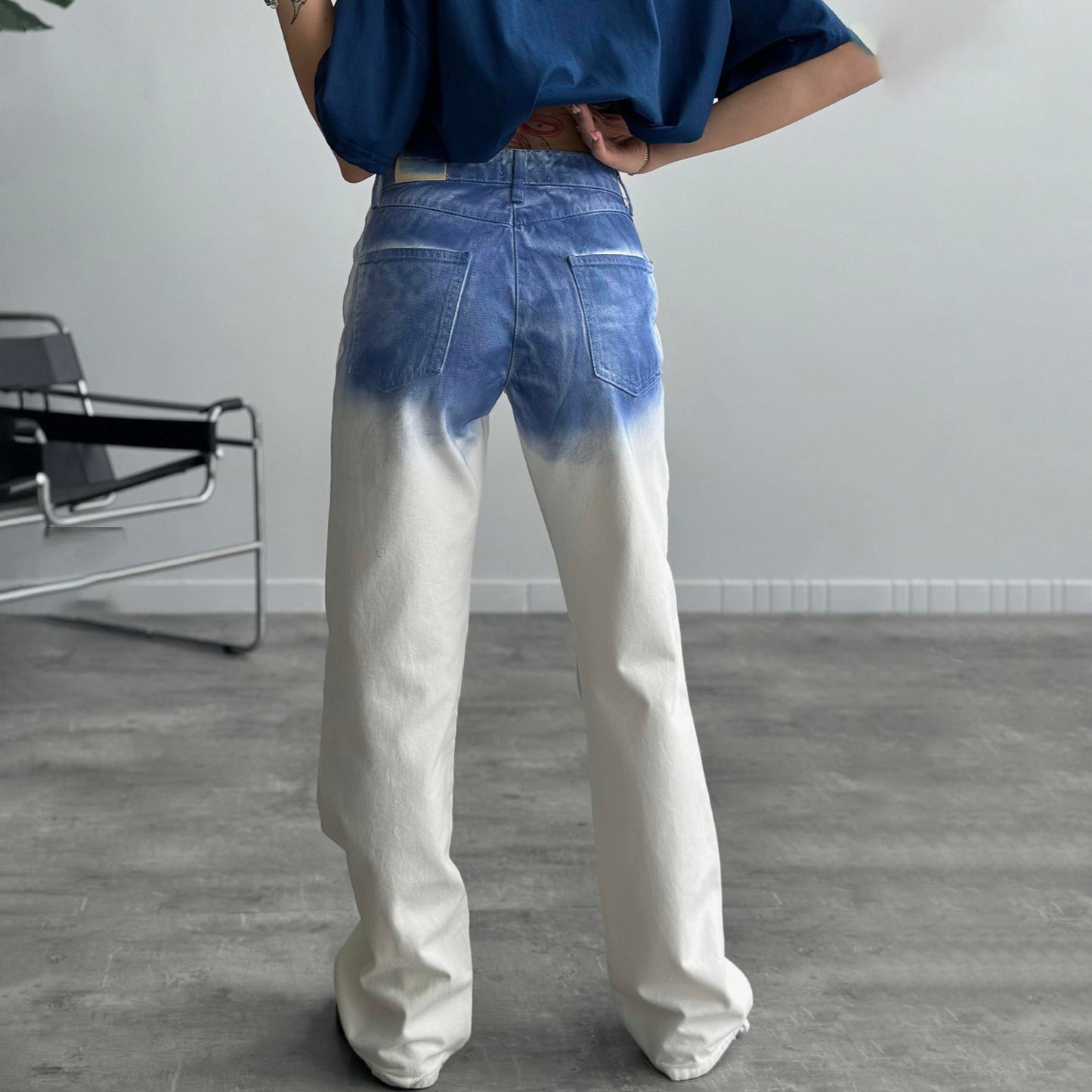 2025 New n high street retro niche printing design sense jeans slim trend personalized high waist straight pants women