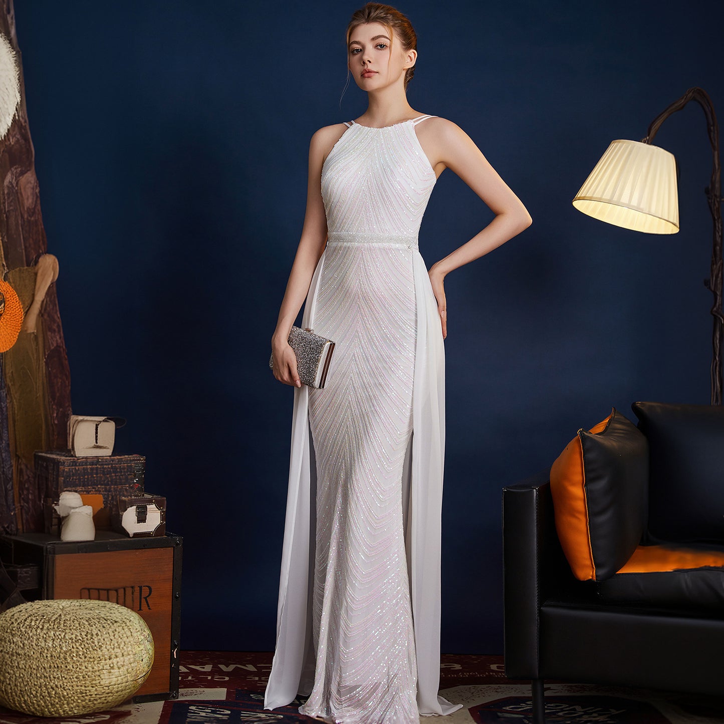 2025 Evening dress dress women's niche light luxury high-end exquisite temperament celebrity style banquet wear slim sequined long dress