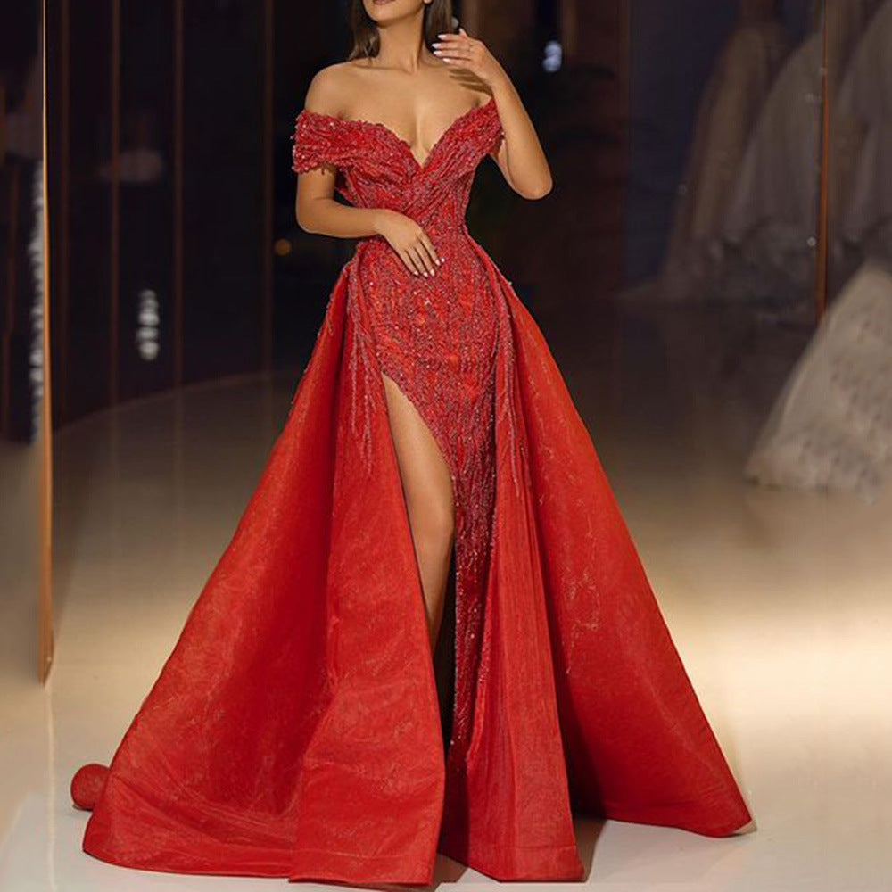 2025 new 2025 Popular trade women's clothing independent station bronzing pendulum sexy long dress trailing banquet slim evening dress