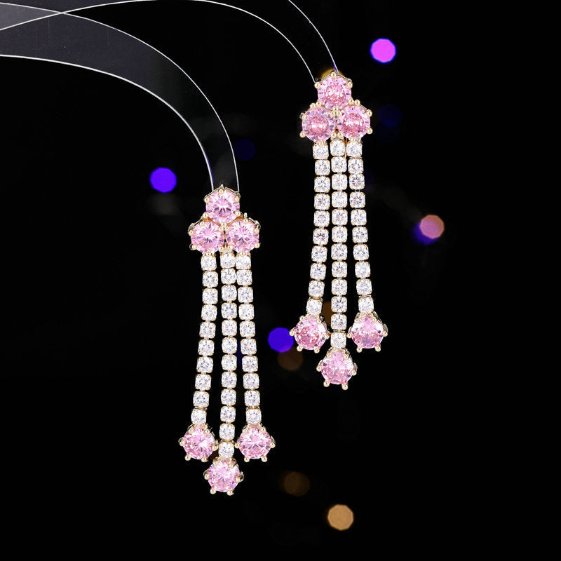 2025 fashion exaggerated heavy industry earrings women's high-end design slightly inlaid with zirconium elegant temperament dinner dress earrings