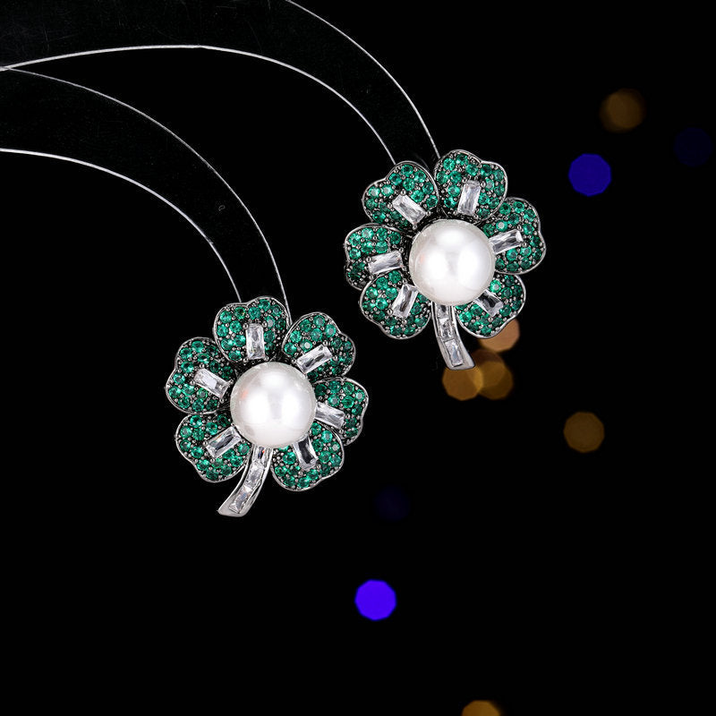 2025 Light luxury fashion s925 silver needle earrings wholesale super fairy Popular atmosphere advanced sense zircon flower pearl big stud earrings