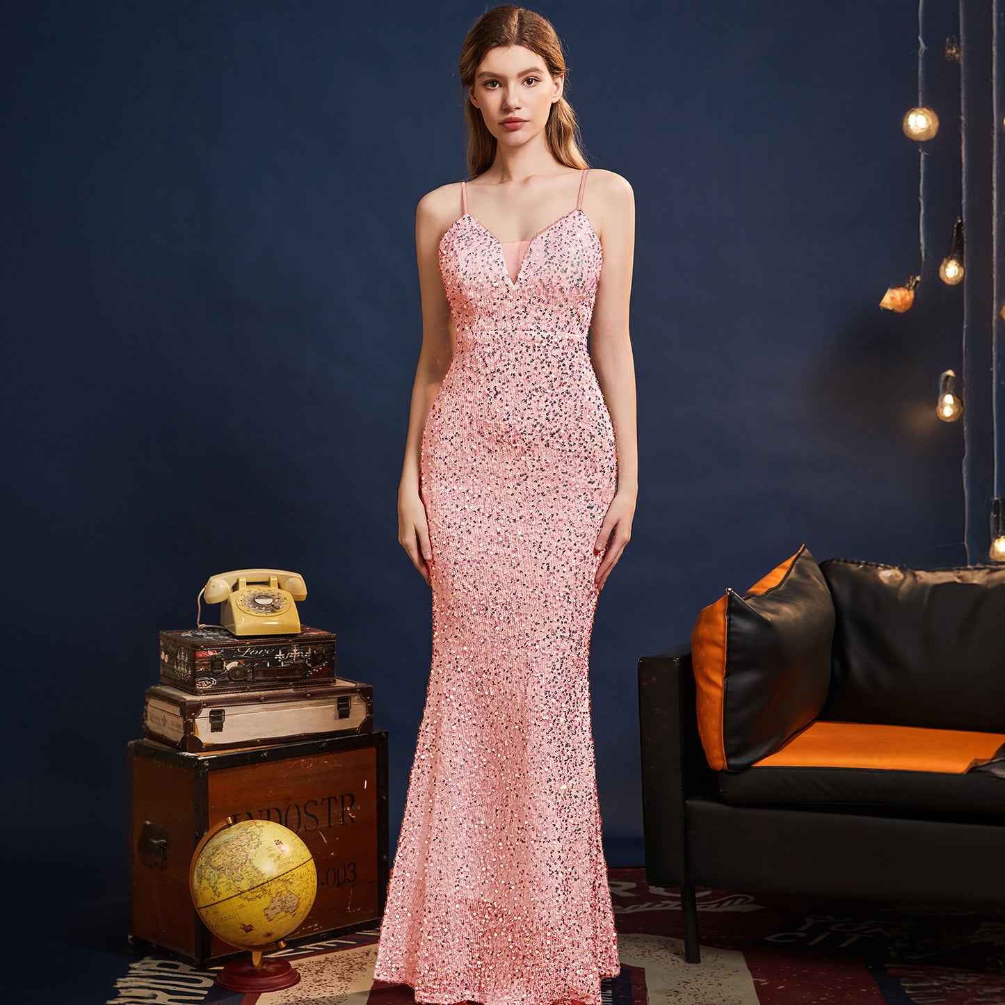2025 Evening dress female high-end high-end celebrity style thin banquet temperament host sequined fishtail long dress