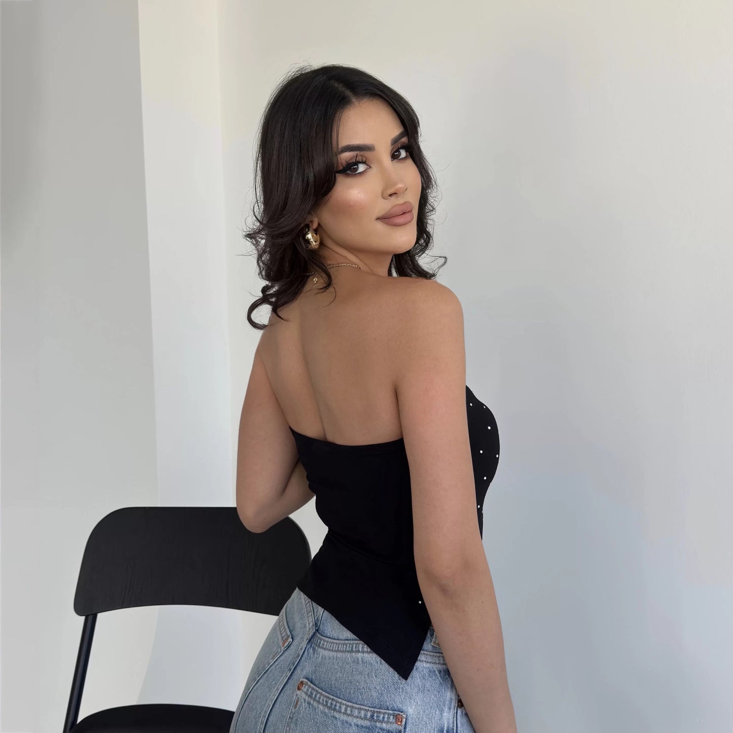 2025 New hot diamond tube top, high-end women's spring and summer new sexy side split tube top, pure desire