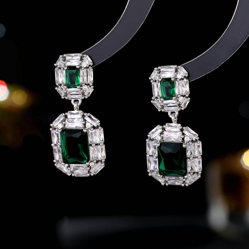 2025 S925 silver needle temperament elegant high sense of fashion super flash square zircon inlaid earrings banquet dress with earrings
