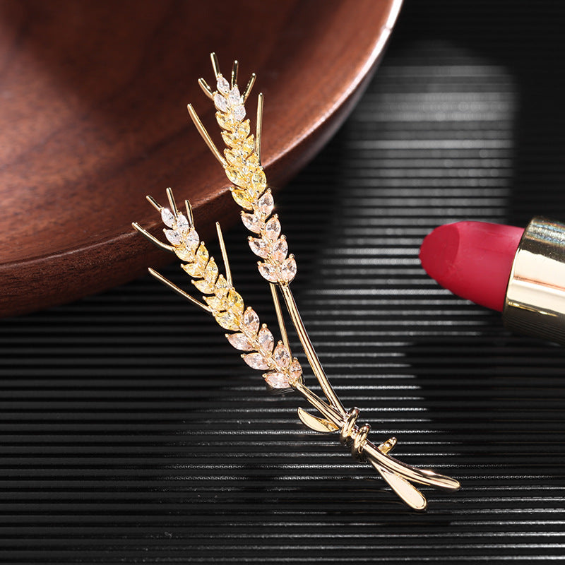 2025 Korean Internet celebrity style temperament high-end suit coat accessories fashionable color zircon corsage pin wheat ear brooch female