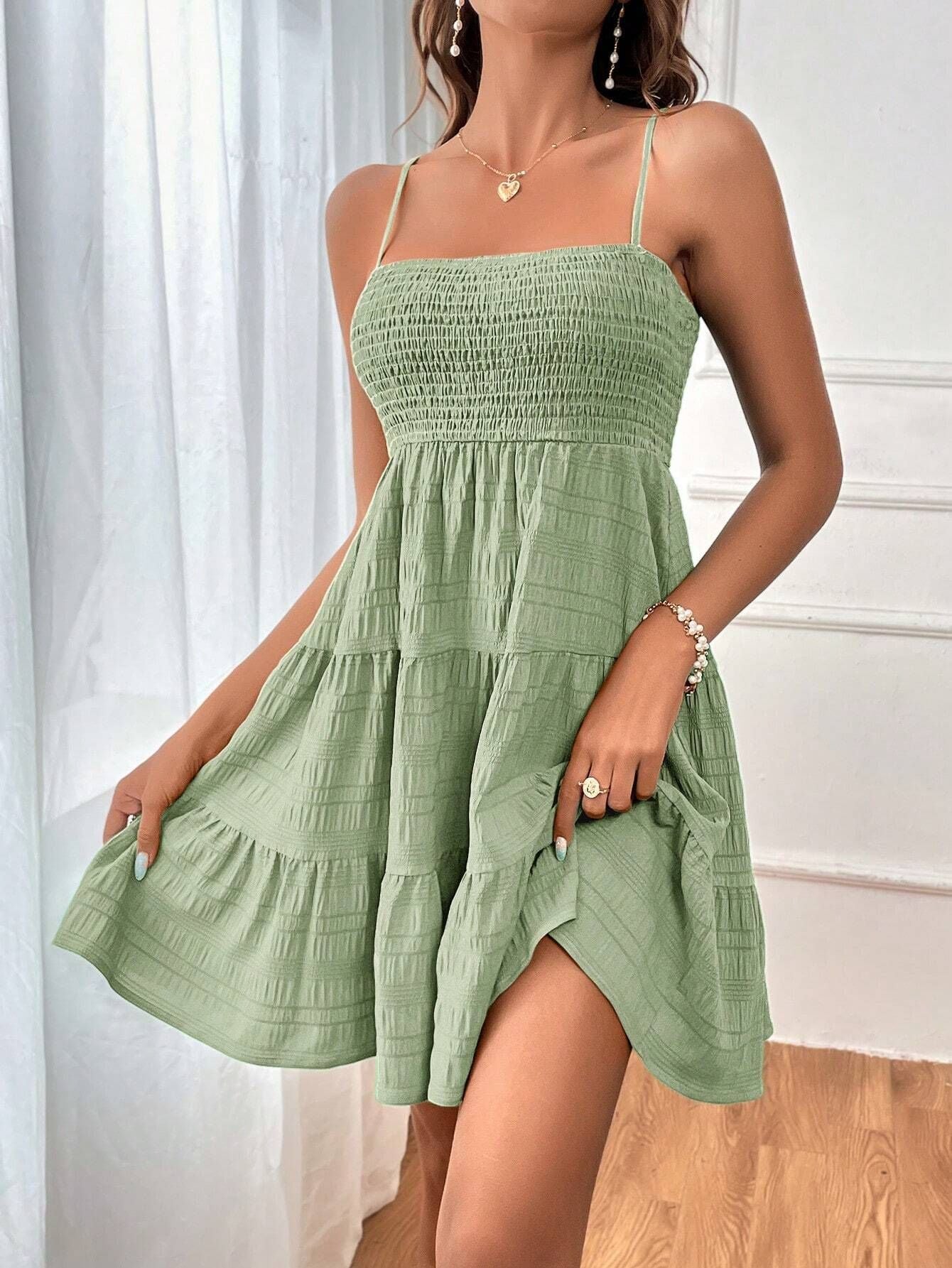 2025 Popular, , New women's clothing summer new one-word collar thin suspender solid color versatile texture dress