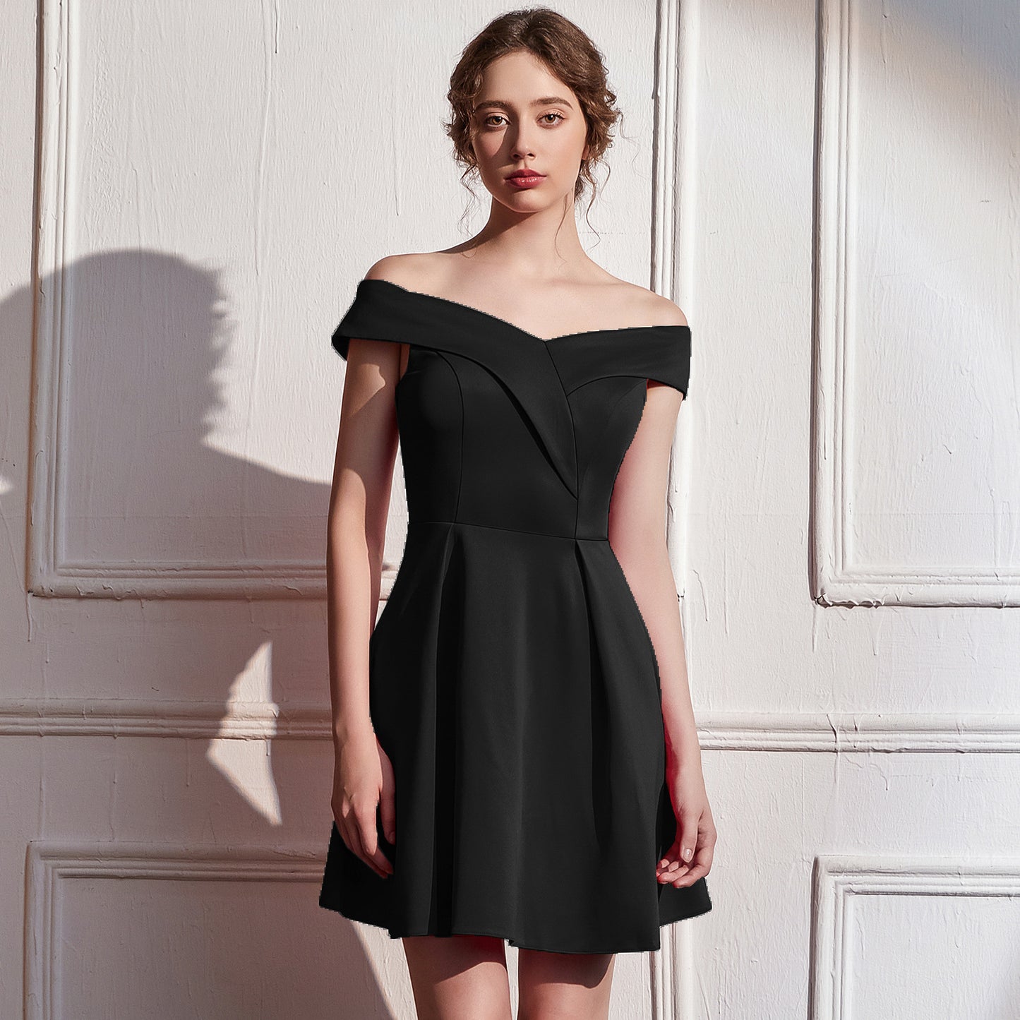2025 Evening dress women's high-end high-end temperament socialites banquet small people with one-word shoulders can usually wear short dresses