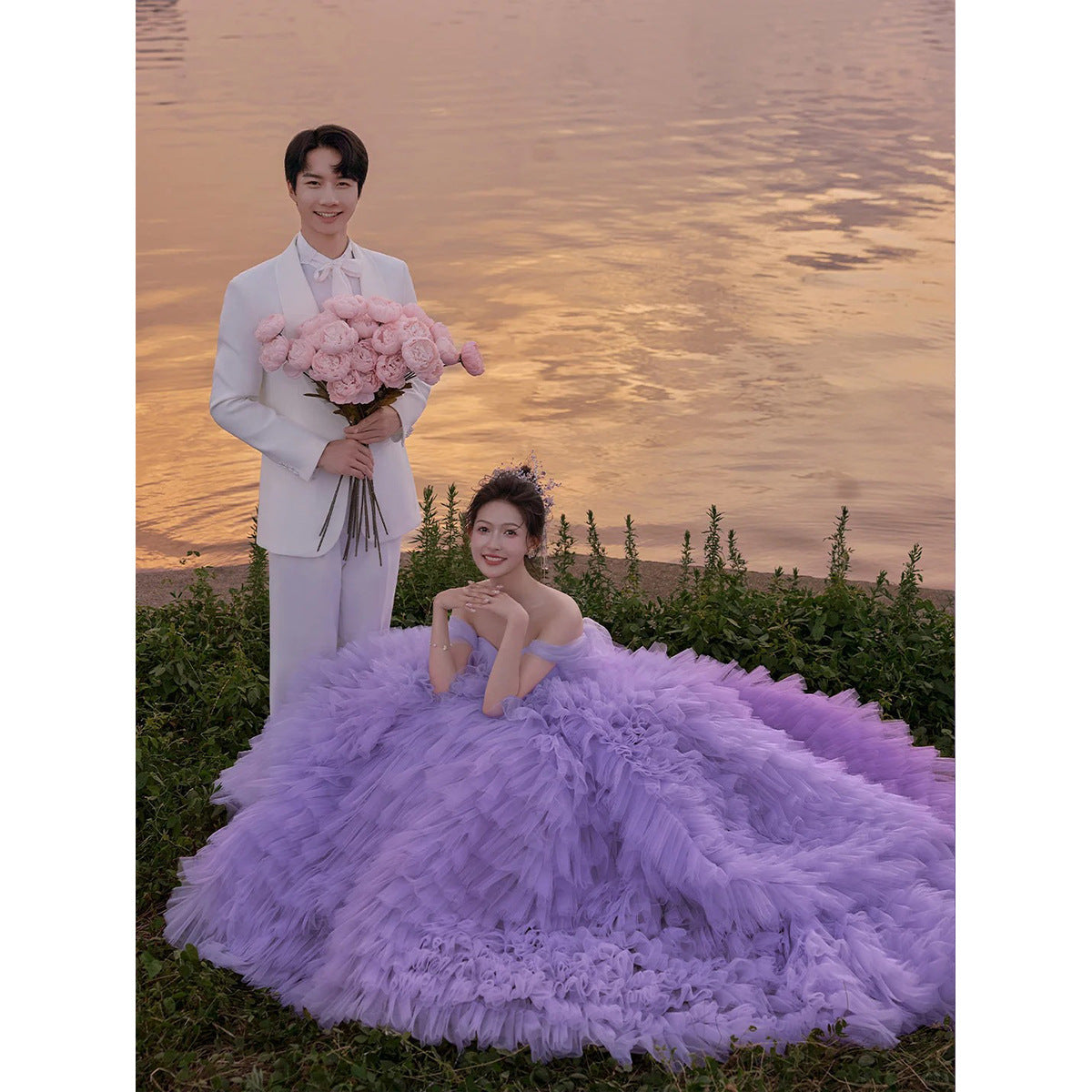 New studio theme purple tube top tutu skirt color yarn trailing travel princess skirt wedding photography dress skirt