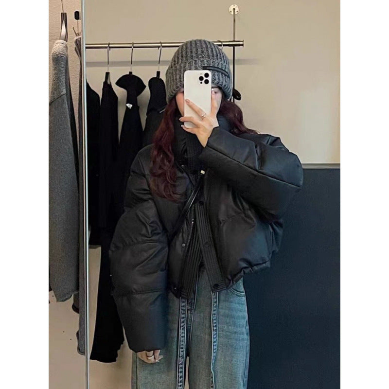jinran winter outfits men Wash-Free Leather Winter down Cotton-Padded Coat for Women New Stand Collar Short Thickened Small Bread Coat